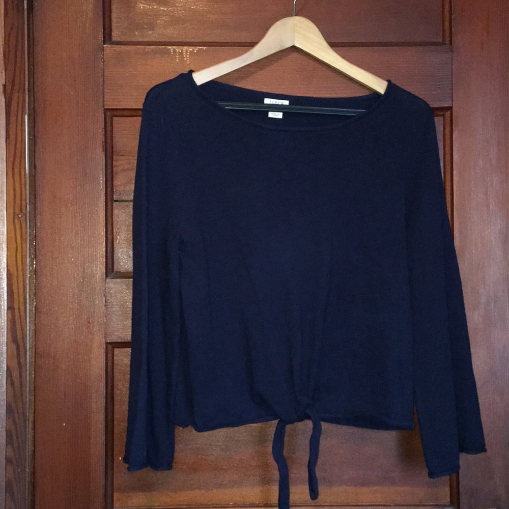 EUC J. Crew Belle Sleeve Tie Top- Navy